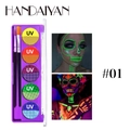 Palette pittura corpo UV neon 5 colori #01 con pennelli e astuccio viola - 01# Colori Neon Fluorescenti / 5 Colori + 2 Pennelli