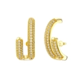 Elegant gold-plated S925 sterling silver J-shaped earrings with micro-pave cubic zirconia - Gold Pave J-shaped Earrings (SE391-14K)