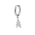 Macro view of polished stainless steel punk hoop earring with a skull and crossbones charm - Skull
