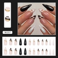 Detail of 24pcs long stiletto press on nails featuring black, white and nude heart designs - Black and White Heart (W207) / Glue Type