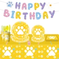 Dog paw print party supplies set with banner, paper plates, cups and colorful tablecloth - 54*108inch / Yellow/Tablecloth