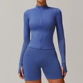 Ensemble de sport bleu marine avec veste de yoga zippée et short moulant pour femme - S / Bleu