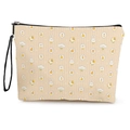 Light orange cartoon animal print makeup bag with canvas texture and black wrist strap - Light Orange Cartoon Cat Rabbit (Style 2)
