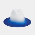 Chic white and blue gradient fedora hat with wide brim in smooth wool felt texture - M / White + Blue