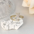 Elegante anillo abierto dorado con diseño de estrella pentagrama y micro-pavé - Abierto Ajustable / Dorado