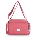 Bolso bandolera de nailon fucsia con correa ancha y varios bolsillos con cremallera - Rosa Rojo
