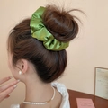 Grass green satin polka dot scrunchie styled on a classic bun for elegant women - Grass Green Satin (42#)