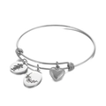 Silver adjustable heart bracelet with silhouette and engraved flower pendants - Steel Color March (KB158044-Z)