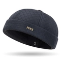 Quilted navy blue docker cap for men with diamond stitching and gold FEWK logo - Adjustable / Navy Blue