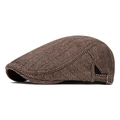 Brown herringbone newsboy cap for men with retro adjustable side metal buckle - Khaki