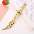 Golden fantasy dagger pen with green gemstone inlay and spiral textured grip - Golden Broadsword / 0.5mm