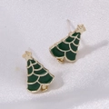 Clous d'oreilles sapin de Noël festifs en vert et or avec détail d'étoile dorée - Sapin de Noël