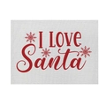 Detail of Christmas cotton linen placemat with red I LOVE Santa print and snowflake pattern - CD092-10 I Love Santa