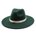 Detail of dark green wool fedora hat featuring a white belt with gold metal studs - M(56-58cm) / Dark Green