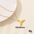 Gold finish mermaid tail pendant necklace with engraved texture in 18k plated steel - Whale Tail / Gold
