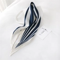 Navy blue and white striped silk scarf tied on a white handbag for a chic look - Navy Stripe
