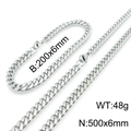 Set collana e bracciale a catena cubana in acciaio inossidabile argento da 6 mm - Argento (KS137522-Z)