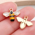 Handmade enamel bee pendants with yellow black stripes for DIY jewelry making and crafts - Bee