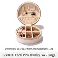 Mini round coral pink velvet jewelry box with internal multi-slot organizer and zipper - Large / Coral Pink