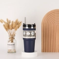 Blue stainless steel insulated tumbler with a 3-way lid and matching straw accessory - 600ml / Navy Blue (Straight Style)