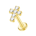Orecchino a croce in titanio G23 dorato con filettatura interna e zirconi cubici chiari - Stile Croce d'Oro (#11) / 1.2*8mm
