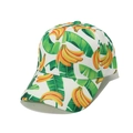 White baseball cap with tropical yellow banana and green palm leaf prints for summer - White Tropical Banana Style (K)