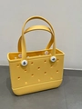 Waterproof yellow EVA beach tote bag with perforated holes and flexible handles - Yellow