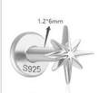 S925 sterling silver star stud earring with 1.2x6mm threaded flat back piercing post - Star Style / Long Style / White Gold