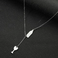 Detailed macro view of stainless steel wine bottle and glass charms on a minimalist chain - Steel Wine Bottle & Glass