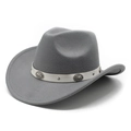 Detail of grey felt cowboy hat featuring white leather band with vintage metal studs - M (56-59cm) / Gray