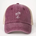 Casquette trucker vintage violet lavé avec broderie palmier blanche et filet beige - Taille unique / Bordeaux