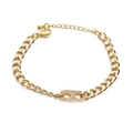 Vergoldetes Panzerarmband für Damen mit rechteckigem weißen Zirkonia-Stein und Verlängerung - Gold