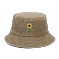 Vintage ξεπλυμένο χακί καπέλο bucket με κέντημα ηλίανθου σε καθαρό λευκό φόντο - M (56-58cm) / Χακί