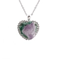 Collana con ciondolo a cuore in ametista naturale con bordo in strass di cristallo - Argento Cuore Base Verde Ametista