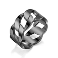 Detail of black titanium steel ring with hollow cuban chain link design for men and women - Size 6 / Black