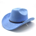 Himmelblauer Wildleder Cowboyhut mit geflochtenem Lederband und Metallschnalle - M(56-59CM) / Himmelblau (Wildleder)
