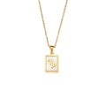 Collar de Capricornio dorado con incrustación de nácar blanco en colgante rectangular - Capricornio