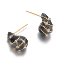 Elegant teardrop stud earrings with dark enamel, gold stripes, and shimmering rhinestones - Black Enamel Water Drop Rhinestone Earrings 852-hei