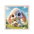Educational wooden 9-piece puzzle for children featuring a cute white rabbit illustration - Rabbit