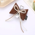 Brown and beige PU leather bow keychain with heart pendant for handbag decoration - Coffee
