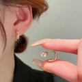 Elegant gold C-shaped hoop earrings with a single white pearl for a minimalist look - Gold C-Shape Hanging Pearl Earrings (19#)
