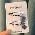 Silver metal hair clip set with polished heart pendants on classic drop-shaped pins - 14 Heart (Pair)