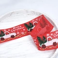 Red Christmas ribbon with white truck and snowflake patterns with gold glitter edges - Red Car Truck