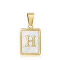 Golden stainless steel rectangular pendant with mother of pearl inlay and letter H - Letter H