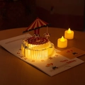 3D pop-up birthday card with glowing carousel design and warm LED lighting effect - Carousel+Music Yellow Light