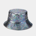 Close-up of rainbow holographic texture and wave pattern on a PU leather bucket hat - M (56-58cm) / Rainbow Wave (7# Color)