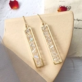 Goldene rechteckige Ohrringe mit schillerndem Splitt-Inlay und Hakenverschluss - 38# Ohrringhaken - Gold