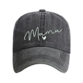Washed cotton baseball cap in dark grey featuring green Mama embroidery and heart - Washed Deep Grey - Single Heart Mama