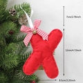 Red felt Christmas tree hanging ornament letter X with red plaid bow and gold bell - X-Bell