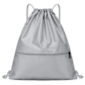 Silver-grey drawstring sports backpack with diamond lattice texture and front zipper pocket - Small (Daily) / Light Gray
